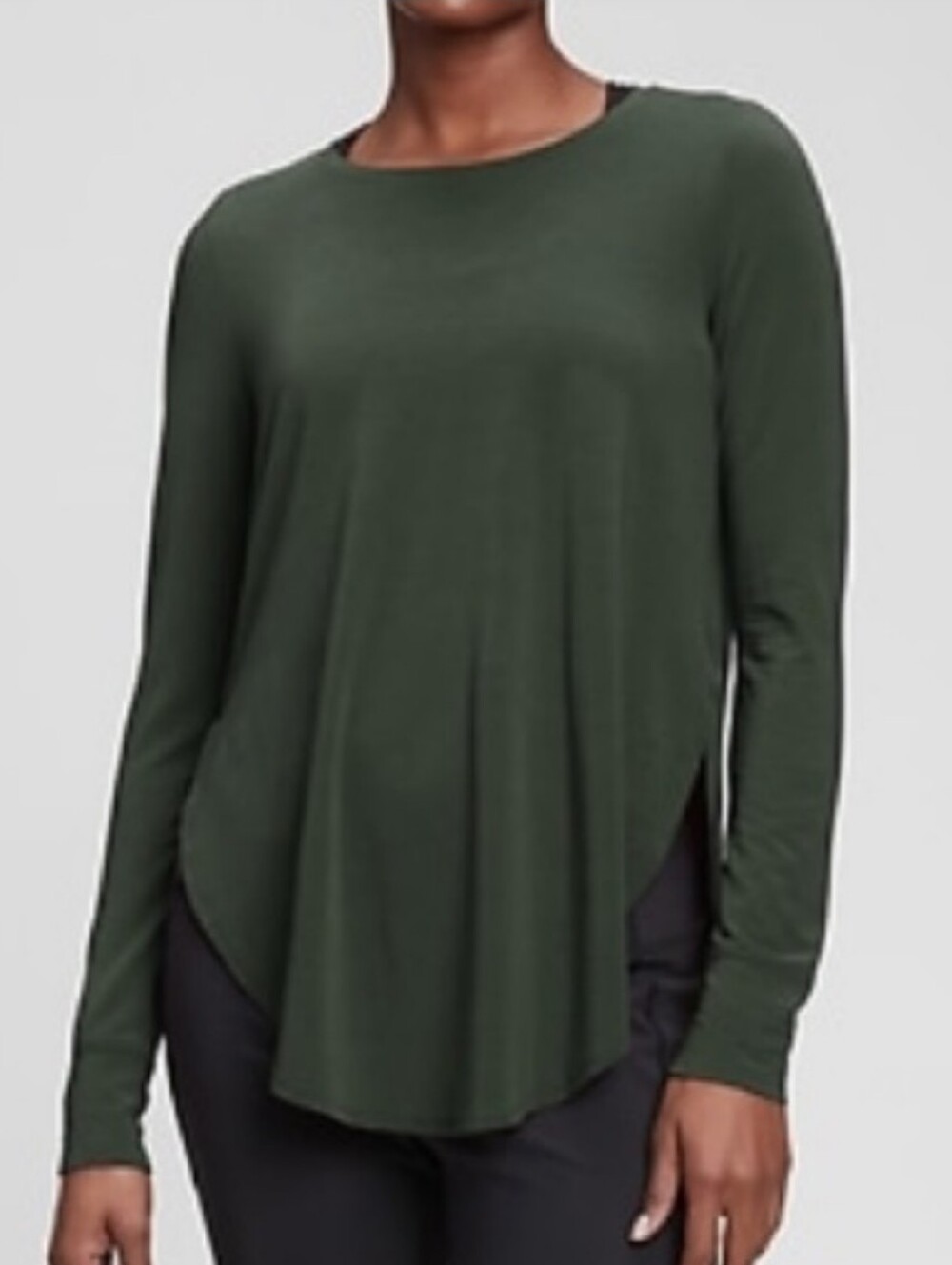GapFit Breathe Womens Hi-Low Tunic Top Cambridge Green Jersey Activewear Size MP